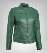 Women’s premium green leather moto jacket
