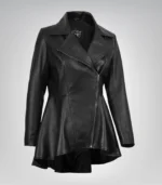 Premium black leather peplum-style jacket for women