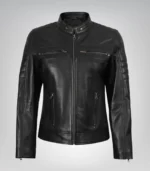 Women’s premium black leather biker jacket – timeless style