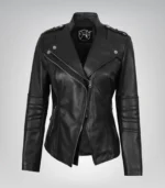 Women’s premium black lambskin leather biker jacket