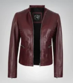 Women’s motorcycle-style jacket in burgundy leather