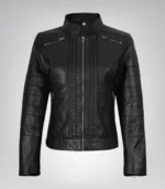 Genuine black leather moto jacket for women