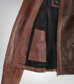 Women’s textured cognac leather moto jacket in genuine leather