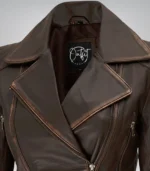 Longline women’s biker jacket in distressed brown leather