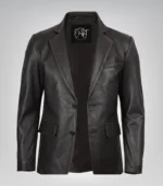 Men’s premium distressed brown leather blazer jacket with two buttons