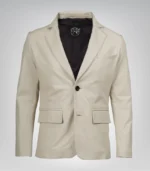 Men’s premium off-white leather blazer jacket with notch lapel