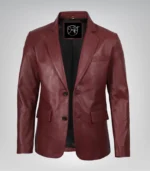 Men’s premium maroon leather blazer jacket with two buttons