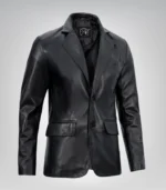 Men’s Two-Button Black Leather Blazer with Notch Lapel - Image 3
