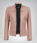 Women’s soft pink real leather motorcycle-style jacket