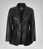 Shannon women’s premium black leather blazer jacket with two buttons
