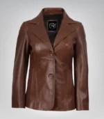 Women’s premium cognac lambskin leather blazer jacket