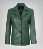 Women’s premium green lambskin leather blazer jacket