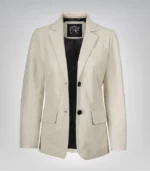 Women’s premium off-white lambskin leather blazer jacket