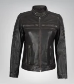 Stylish women’s distressed brown leather biker jacket