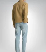 Men’s Camel Brown Wool Trucker Jacket with Zip Closure - Image 4