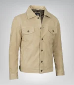 Men’s Classic Camel Real Suede Trucker Jacket Button Front Casual Style - Image 4