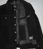 Men’s Classic Black Suede Trucker Jacket Real Suede Button Front Style - Image 4