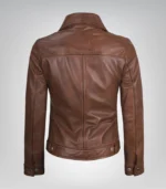 Stylish women’s cognac leather jacket with shirt-collar Harrington style