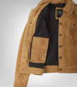 Women’s Light Brown Suede Trucker Jacket Real Suede Button-Front Jacket - Image 4