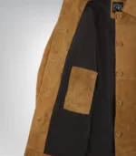 Women’s 3/4 Length Camel Brown Suede Button-Down Coat Real Suede Jacket - Image 4