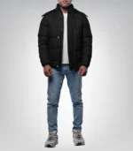 Desmond Men’s Black Puffer Jacket with Faux Fur Hood Lightweight Water-Resistant Winter Coat - Image 4
