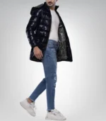 Carlos Men’s Duck Down Navy Blue Puffer Jacket with Hood 700 Fill Power Insulated Winter Coat - Image 4