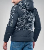 Karter Men’s Duck Down Navy Blue Patterned Puffer Jacket with Hood 700 Fill Power Insulated Winter Coat - Image 4