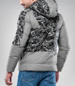 Karter Men’s Duck Down Light Gray Patterned Puffer Jacket with Hood 700 Fill Power Insulated Winter Coat - Image 4