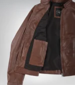 Stylish women’s cognac-toned leather biker jacket design