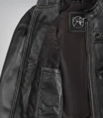 Stylish women’s brown leather biker jacket with quilted design