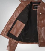 Women's Cognac Waxed Motorcycle-Style Leather Jacket - Image 4