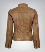 Stylish Amy women’s camel brown leather biker jacket design