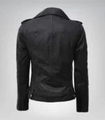 Stylish women’s black leather moto jacket with waist belt – Margaret