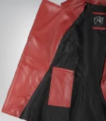 Stylish women’s red leather peplum moto jacket with slanted zipper