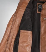 Stylish women’s tan leather biker jacket