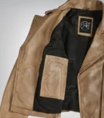 Stylish women’s camel brown leather biker jacket design