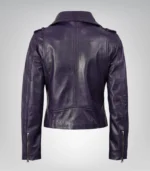 Stylish women’s purple asymmetrical moto jacket in genuine lambskin