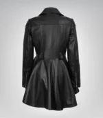 Stylish women’s black peplum leather jacket with asymmetrical closure