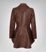 Stylish cognac leather jacket for women with peplum silhouette
