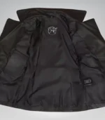 Stylish black leather longline moto jacket for women with belted waist