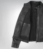 Women’s real leather jacket in black with textured detailing