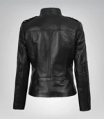 Stylish black lambskin leather motorcycle jacket for women