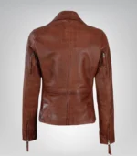 Stylish women’s cognac leather moto jacket design