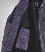 Premium purple leather motorcycle jacket for women with quilted design