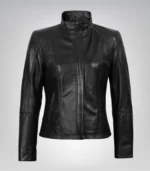 Women’s real black leather biker jacket in slim-fit style