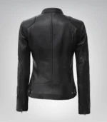 Women’s stylish black leather biker jacket in slim design