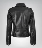 Asymmetrical closure black leather moto jacket for women