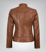 Women’s waxed leather tan moto jacket