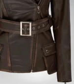 Women’s genuine distressed leather long biker jacket