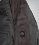 Stylish men’s distressed brown leather blazer featuring classic two-button design